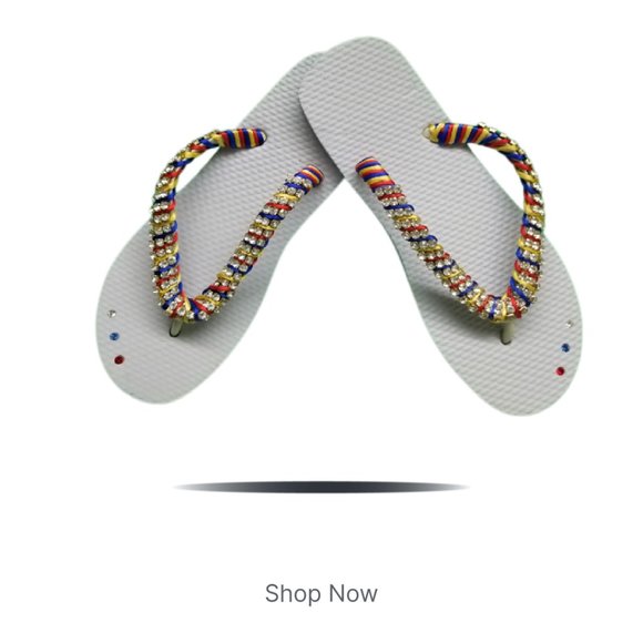 Luxury flip flops with crystals and rhinestones. white and tricolor - Picture 10 of 17